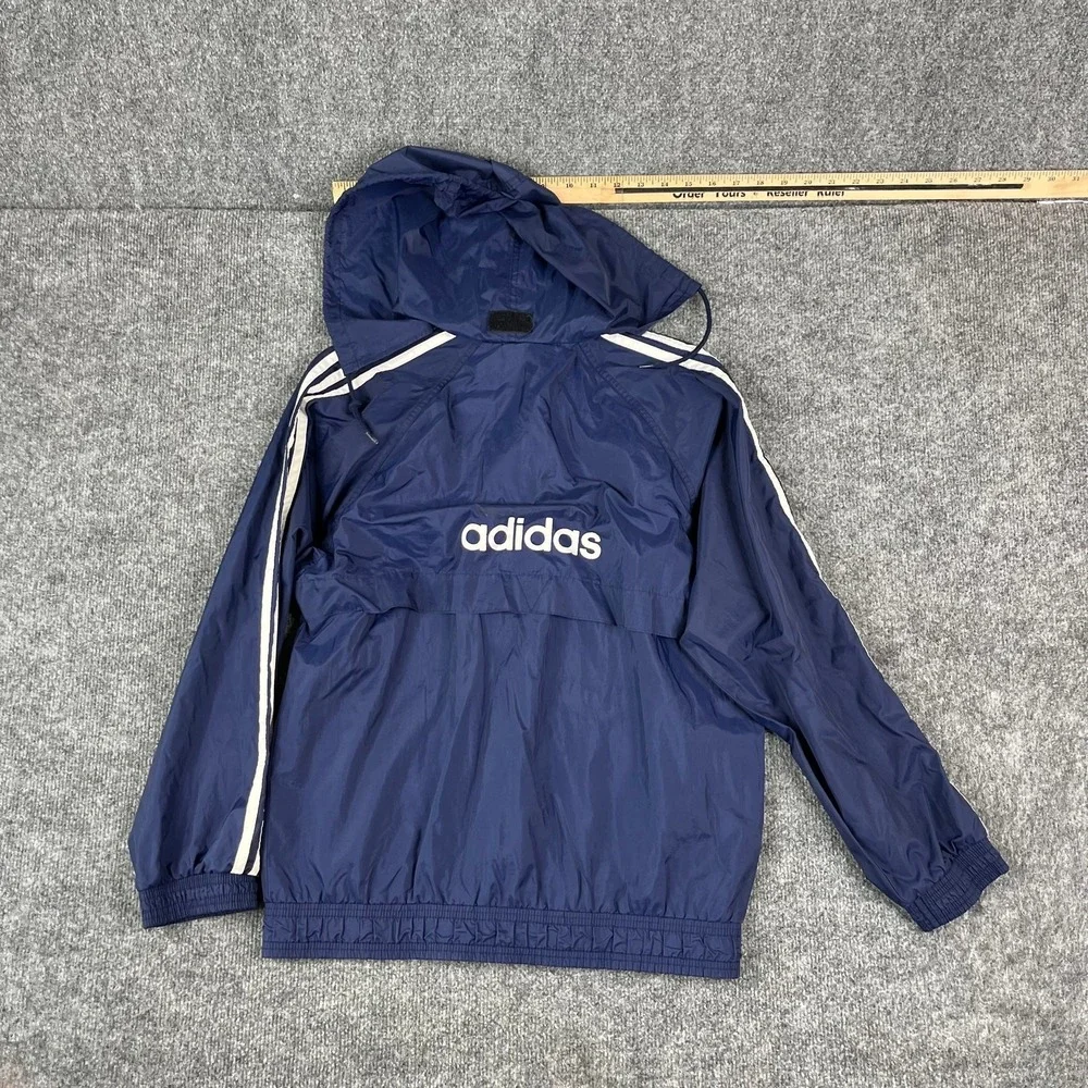 Adidas Jacket Boys Size Large Blue Full Zip Hooded‎ Windbreaker Lightweight